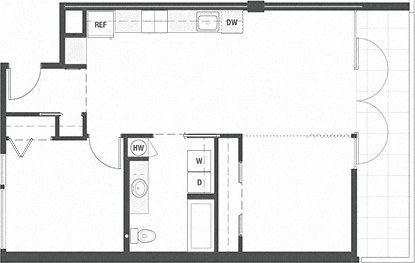 Floor plan for 1 bed, 1 bath